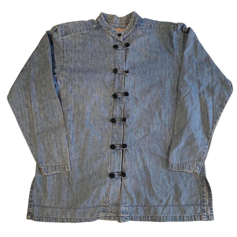Telluride Clothing Co Vintage 90s Denim Frog Closure Chore Jacket Mandarin M